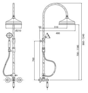 Душевая стойка со смесителем для верхнего и ручного душа, хром Cezares MARGOT-CD-01-Bi